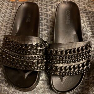 Black leather Chain slides